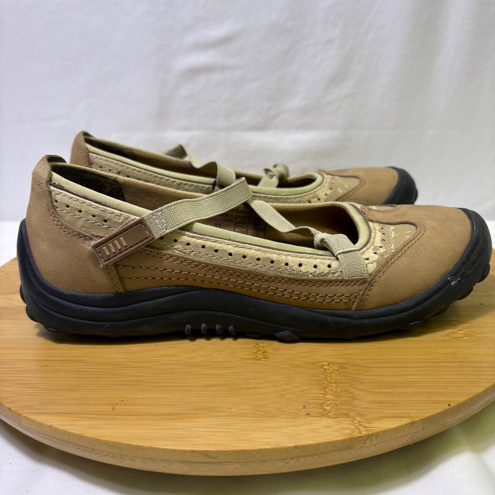 Lands End Womens 7B Mary Jane Walking Shoes 305932 Brown Tan Comfort Leather